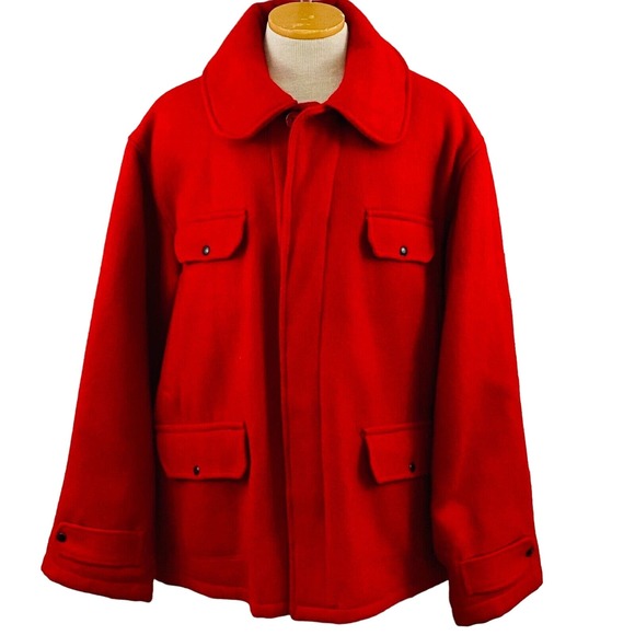 Vintage Mens 50 Duxbak Red Heavy Wool Coat Button Front 1950s Utica Sportswear - Picture 1 of 12